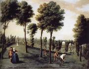 unknow artist, Hartwell House,North west area of the gardens with two bastions and men Scything